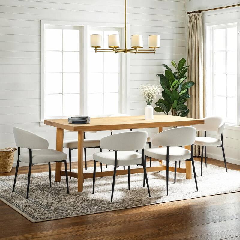 Walker Edison 7-Piece Rustic Solid Oak Wood Dining Table with Upholstered Chairs