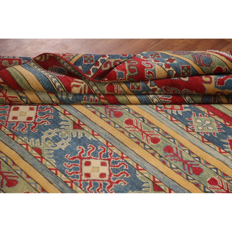 Striped Kazak Oriental Area Rug Handmade Wool Carpet - 6'7" x 9'10"