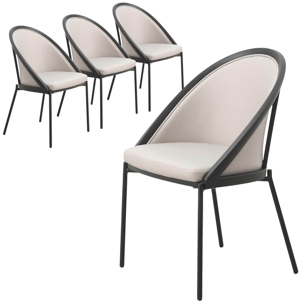 Vinyl Dining Chair with Curved Back and Stainless Steel Legs Set of 4