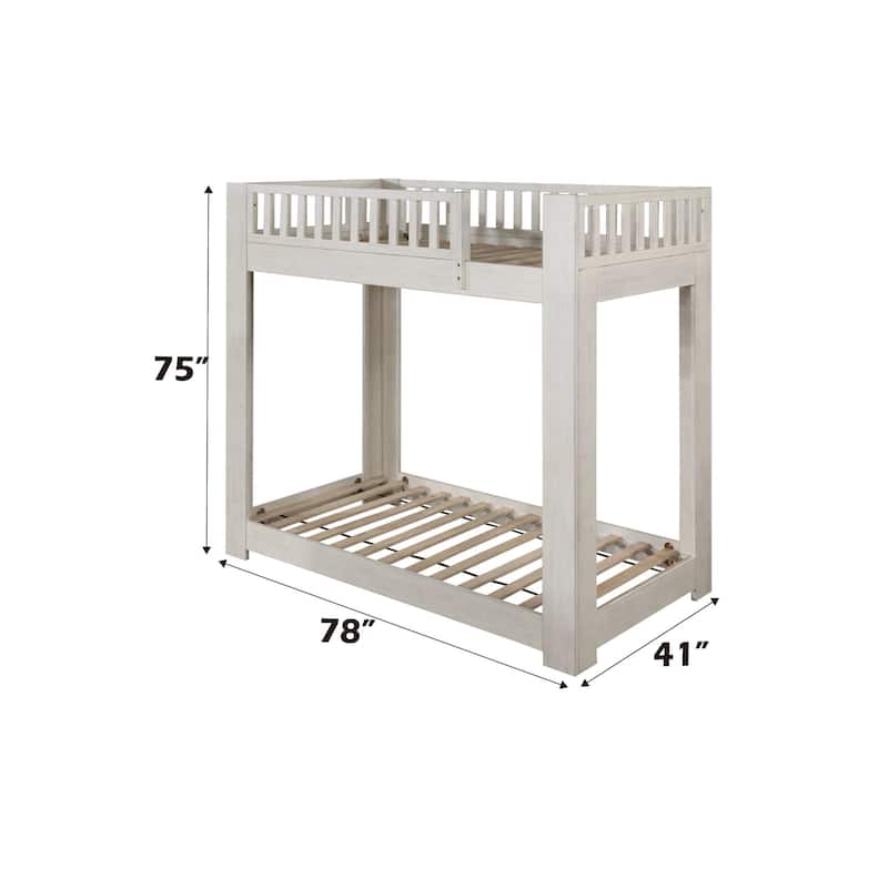 Weathered White Finish Twin/Twin Bunk Bed with Fixed Ladder