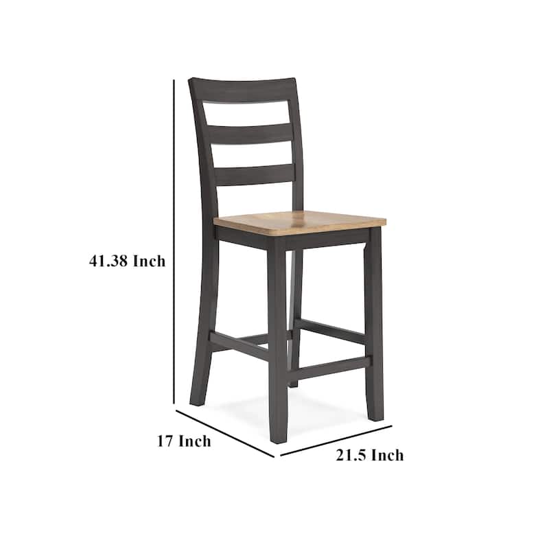 Gasy Counter Height Chair Set of 2, 24 Inch Dark Brown, Contoured Seat