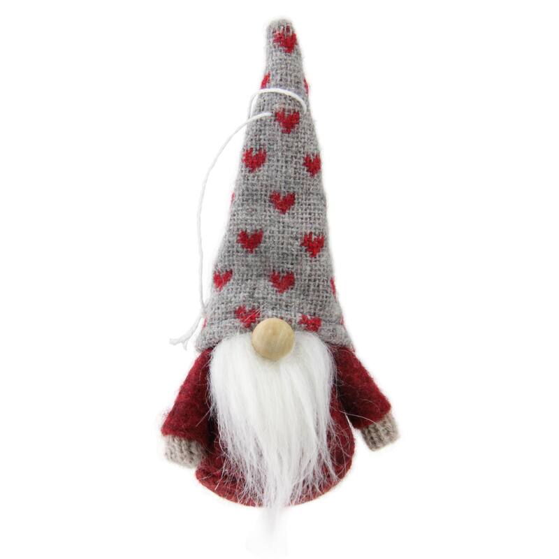 Santa Gnome Christmas Ornaments - 4.5" - Red and Brown - Set of 3