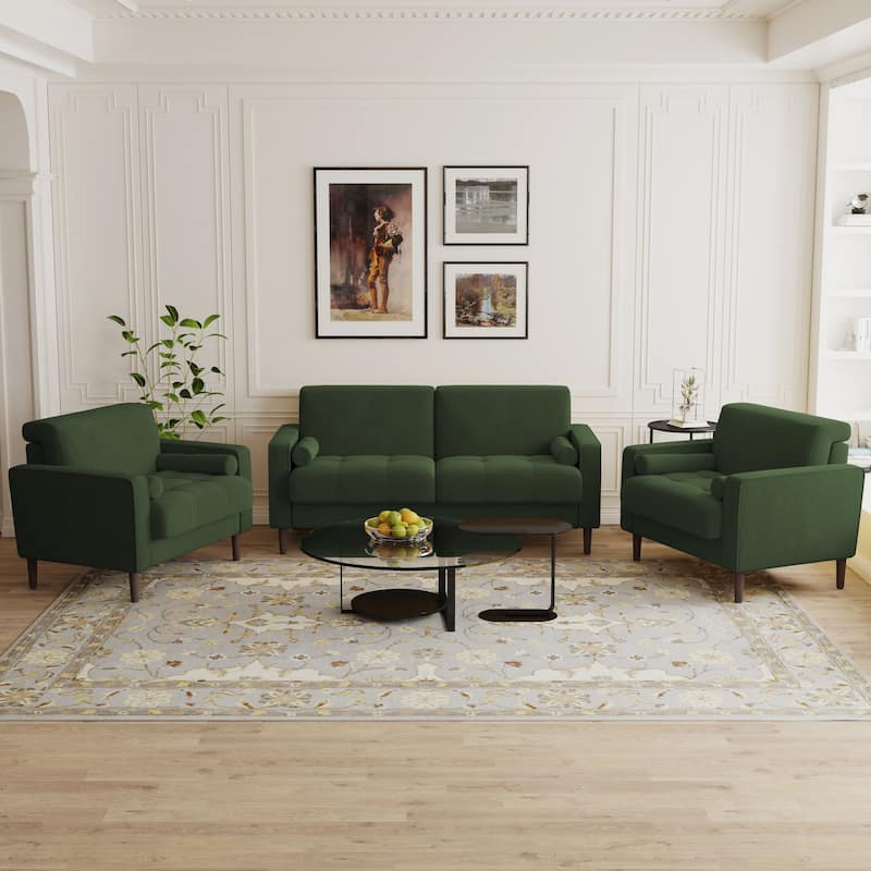 3-Piece Corduroy Tufted Club Armchair and Loveseat Set for Living Room