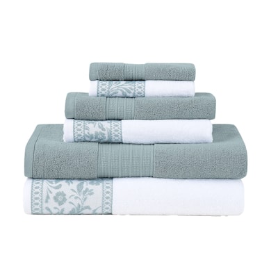 Modern Threads 6-Piece Jacquard Border Towel Set Allie - 100% Cotton, Bath, Hand & Washcloths - Elegant Floral Border