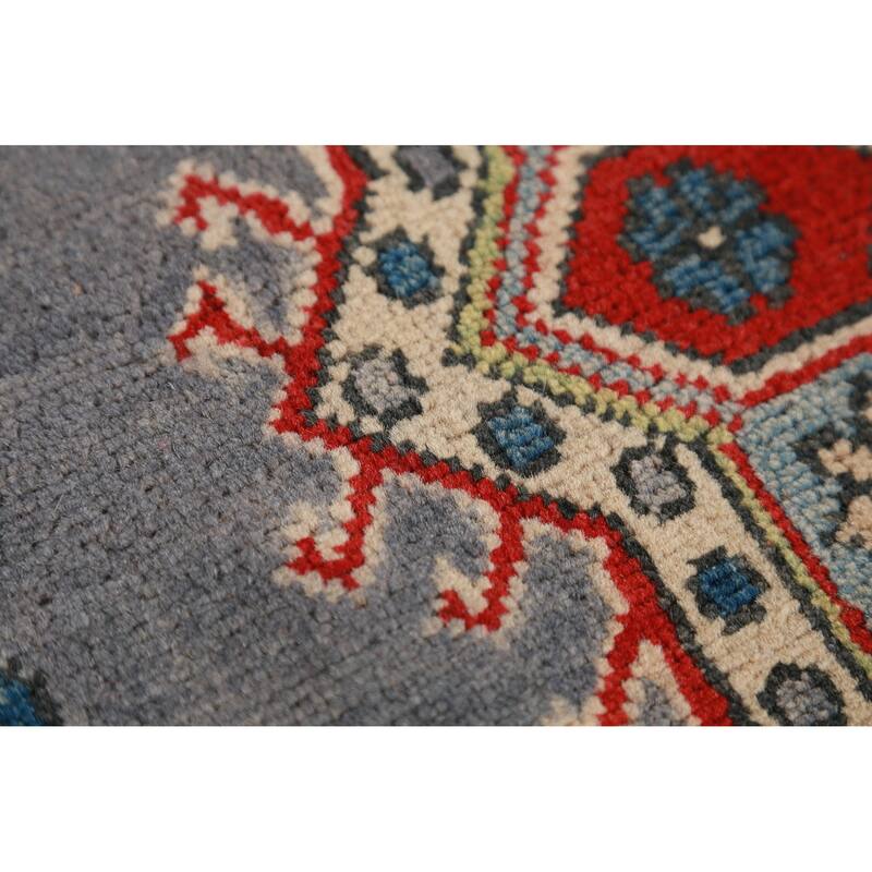Hand Knotted Oriental 100% Wool Carpet Traditional Geometric Greys & Charcoal Kazak Area Rug - 13' 0'' X 9' 8''