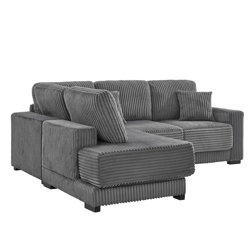 Anmytek 93 Inch Plush Soft Corduroy L Shaped Sectional Sofa with Reversible Chaise