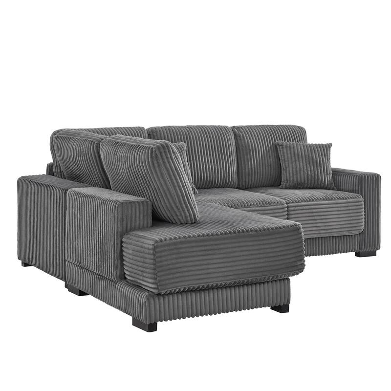 L Shaped Sectional Sofa with Reversible Chaise Lounge, Convertible Sectional 3 Seat Sofa, Corduroy Upholstered Corner Sofa