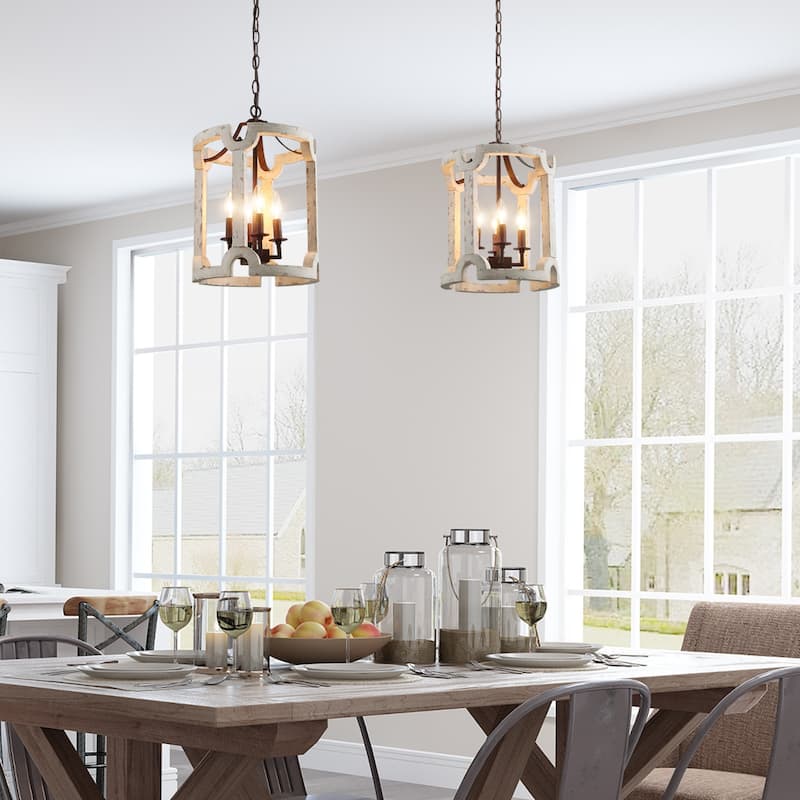 The Gray Barn Farmhouse 3/4-Light Wood Chandelier Lantern Foyer Island Lights