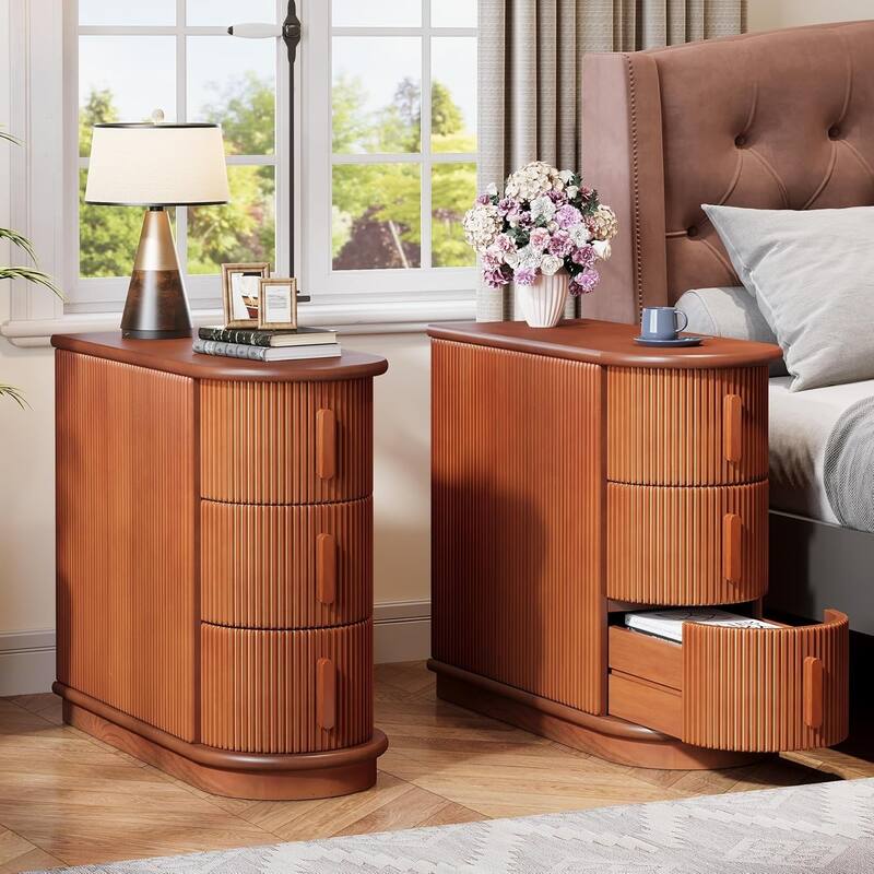 3-Drawer Wooden End Table, Slim Sofa/Chair Side Table Nightstand for Living Room & Bedroom