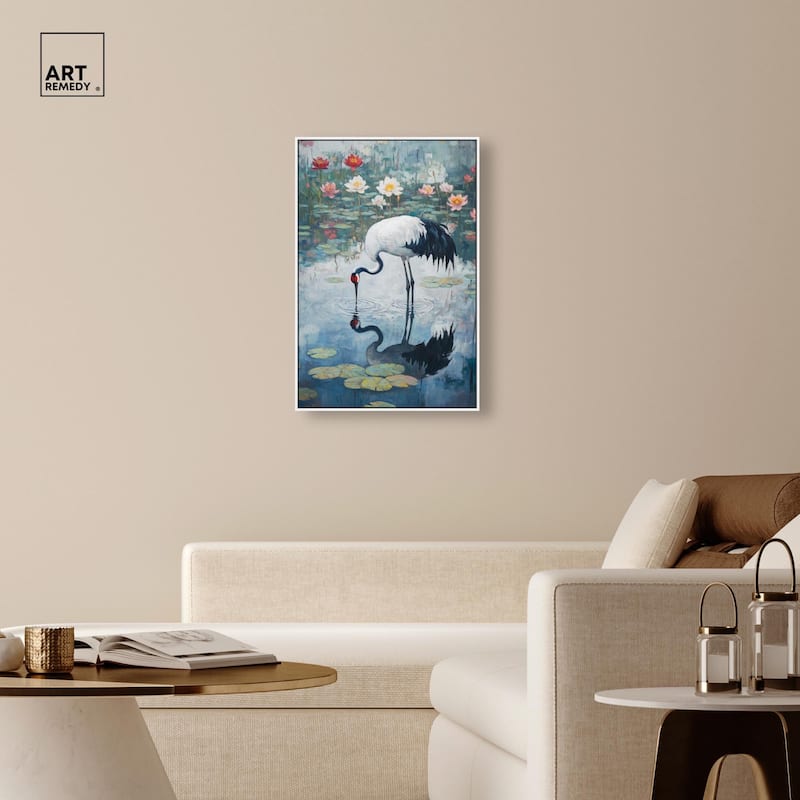 Crane in Lilies Canvas by Art Remedy