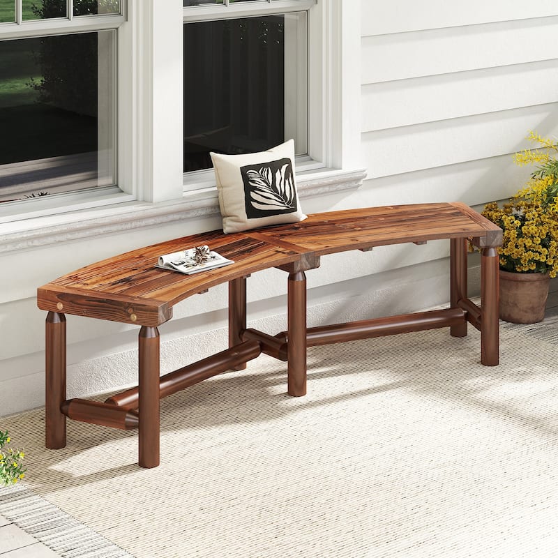 Curved Solid Wood Outdoor Bench for 2 to 3 People Pine and Fir Patio Loveseat - 67" x 23" x 18"