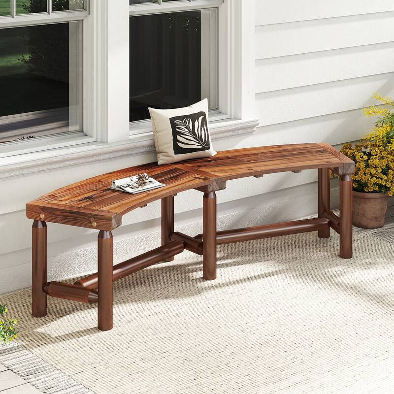 Gymax 2PCS Patio Curved Bench for 2-3 People Outdoor Loveseat for