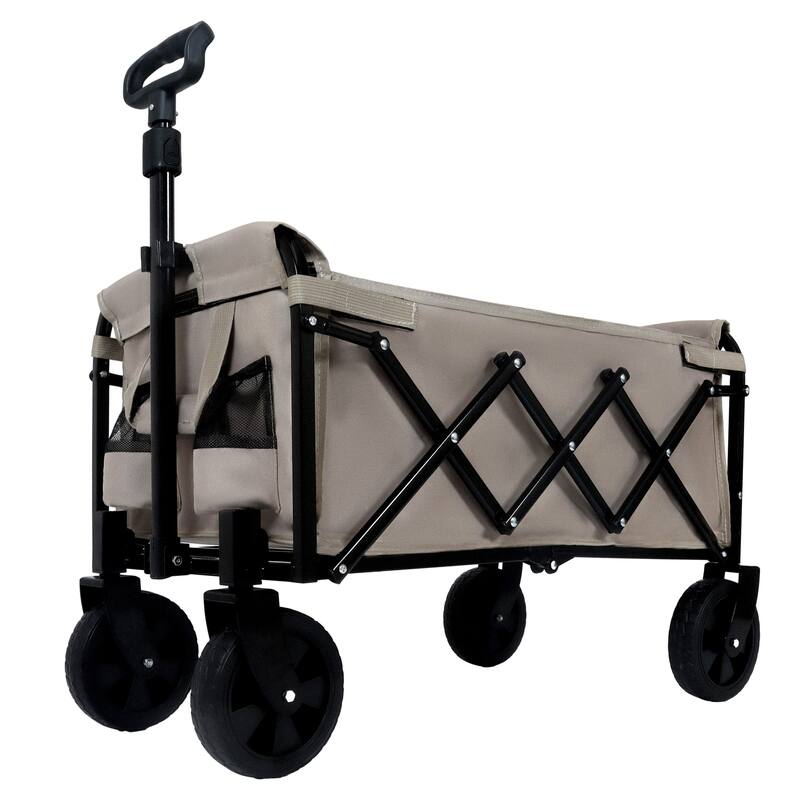 Expandable Dual-Layer Utility Wagon - 225lb Capacity with 100% Extra Space, Beige