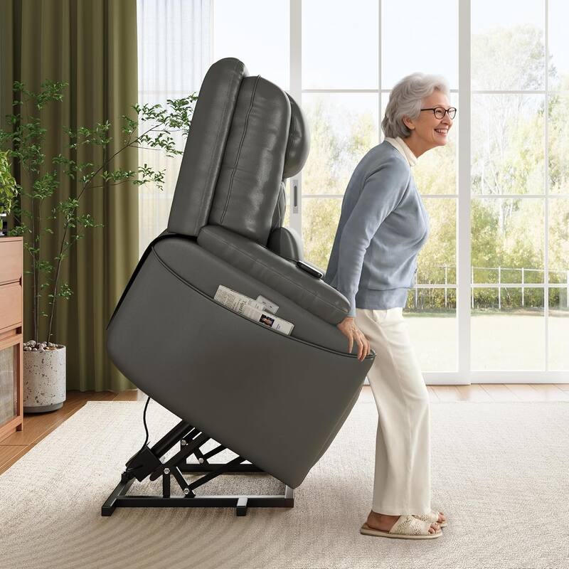 Power Lift Recliner Chair Sofa, PU Leather Reclining with Charging Ports, Cup Holders