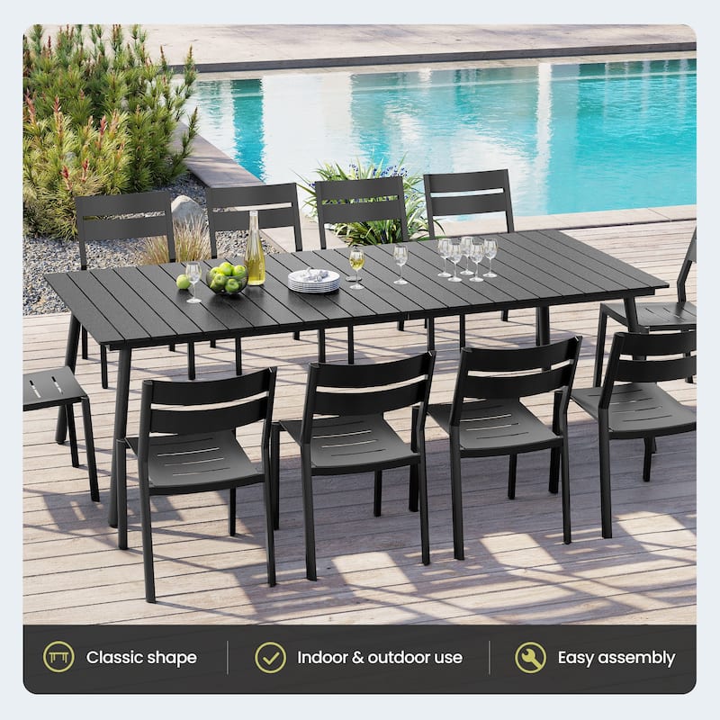 9-Piece Set Outdoor Aluminum Dining Table and Foldable Adjustable Dining Chairs