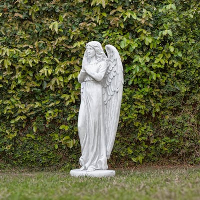 Alpine Corporation 47" Tall Indoor/Outdoor Praying Angel Statue Yard Art Decoration, Light Gray