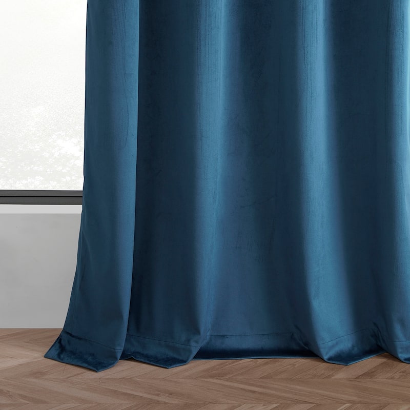 Exclusive Fabrics Basic Deluxe Velvet Curtains Pair - 2 Panels - Grommet Room Darkening Curtains