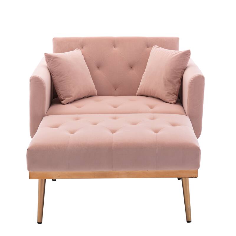 Velvet Fabric Chaise Lounge Chair with Adjustable Backrest and Pillow