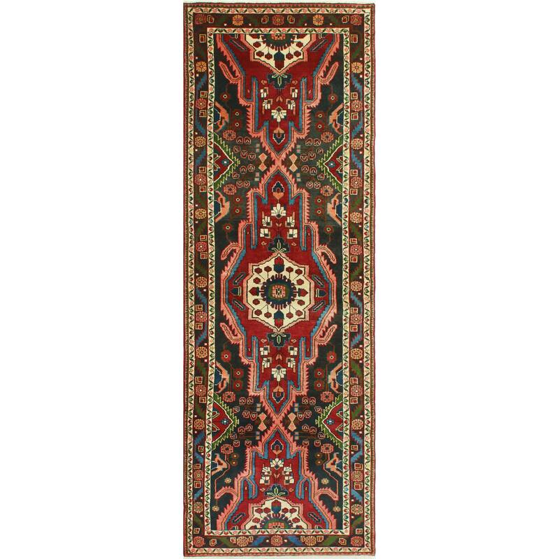 Noori Rug Fine Vintage Distressed Bemeere Red/Charcoal Runner - 3'10" x 11'9"