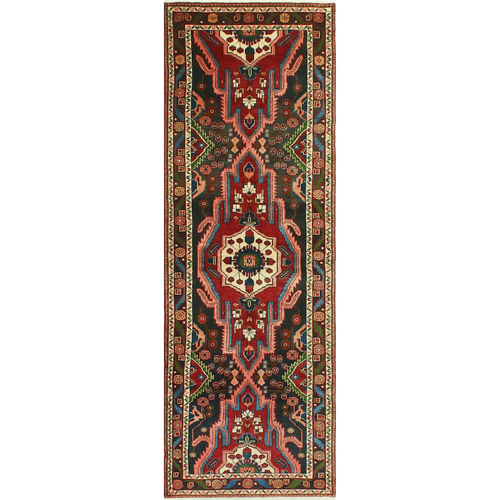 Noori Rug Fine Vintage Distressed Bemeere Red/Charcoal Runner - 3'10" x 11'9"