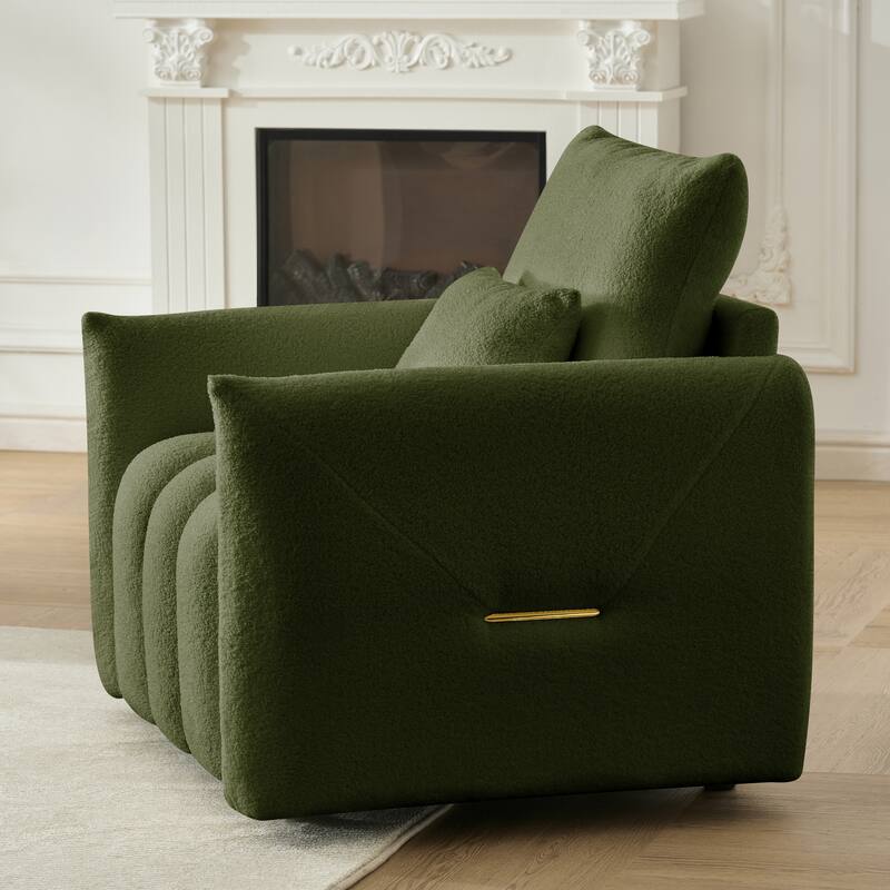 38.1" Army Green Teddy Fabric Modern Lounge Chair with Pillow for Multi-Scene Use