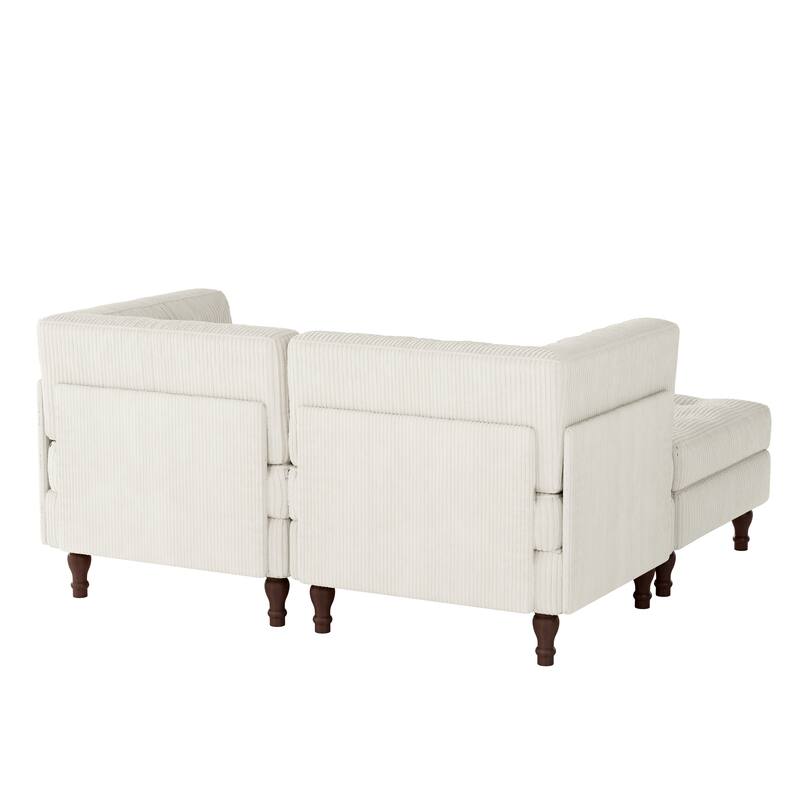 Corduroy Upholstered Modular Corner Sectional Sofa with Reversible Ottoman