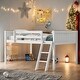 preview thumbnail 2 of 24, Full Size Wood Low Loft Bed with Ladder, Ladder on Left or Right, White