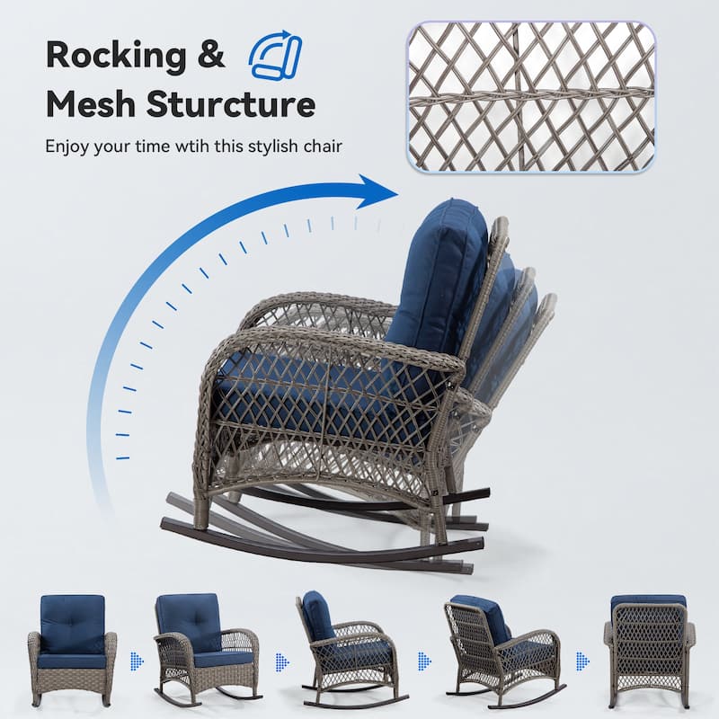 Cozywor Wicker Patio Outdoor Rocking Chair with Cushion