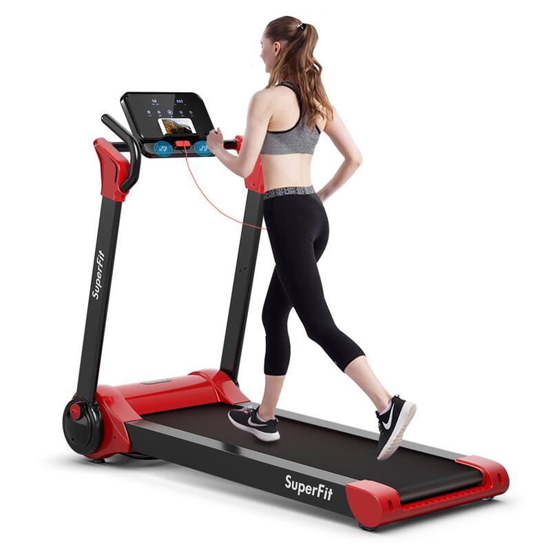 SuperFit 2.25HP Folding Electric Motorized Treadmill w/ Speaker - 55.9" x 30.5" x 49.5" - Red