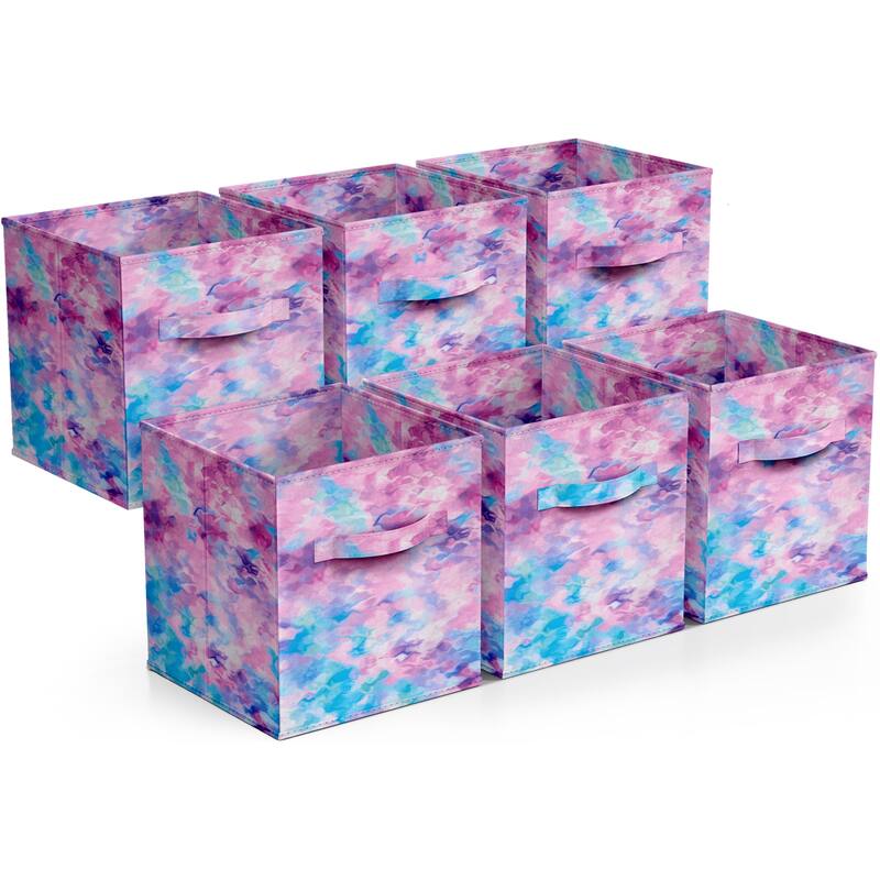 Storage Cube Bins (Set of 6) - 10.75" L x 10.75" W x 11" H - Tie-Dye Purple