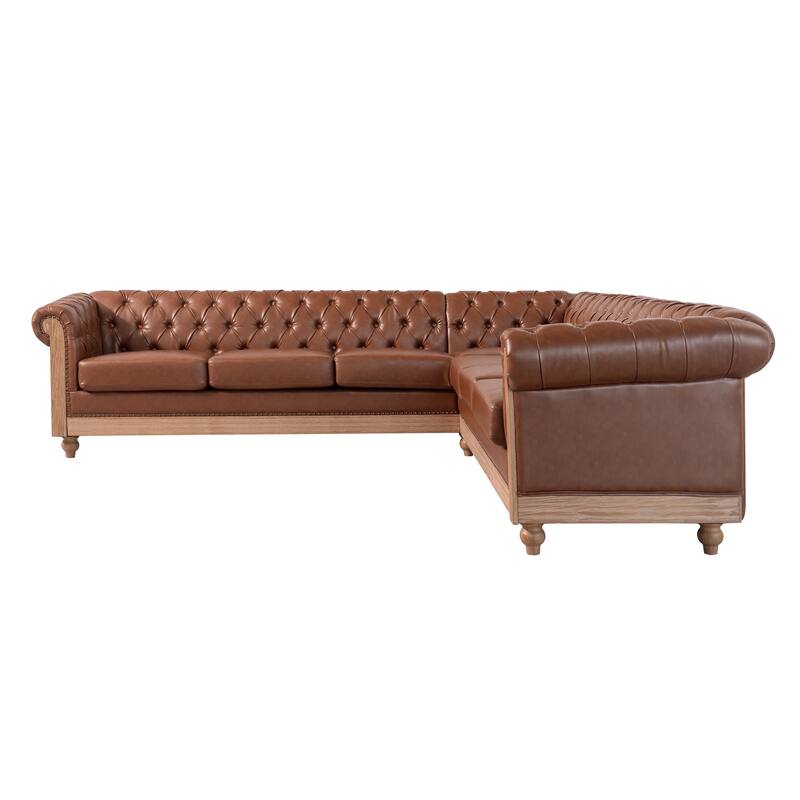 104" Retro Sectional Sofa with Wood Legs & Pocket Springs