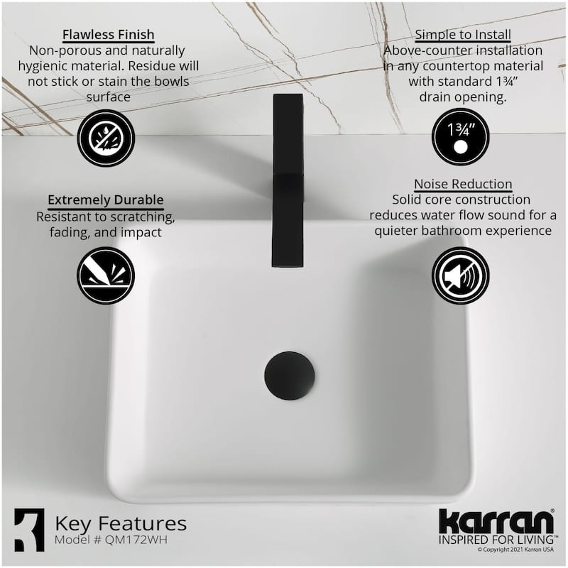 Karran USA QM172 Quattro Matte 18" Rectangular Acrylic Vessel Bathroom