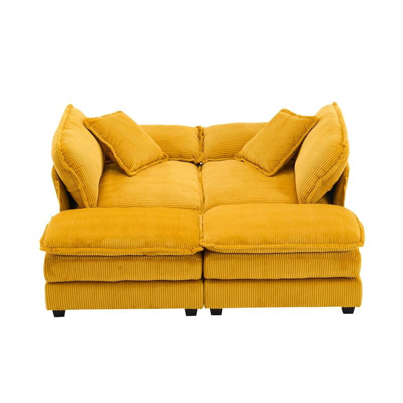 84.6" Corduroy 2-seats sofa With 2 back pillows,2 toss pillows and two ottoman