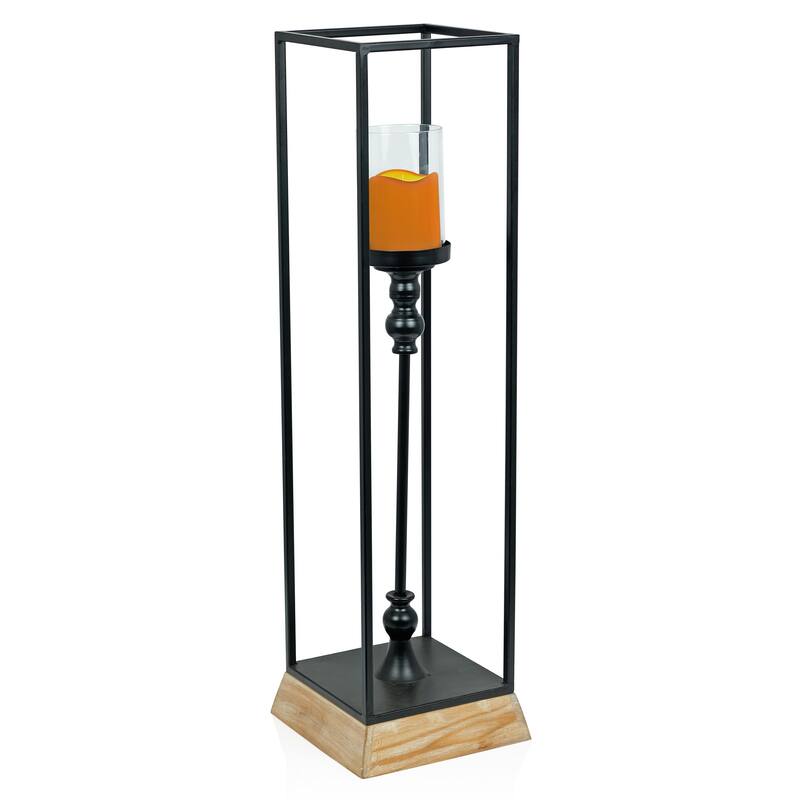 Metal and Glass Decorative Lantern with LED Candle- Large