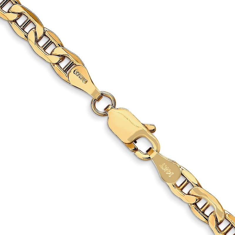 Curata 10k Yellow Gold 7" 8" or 9" 4.1mm Semi solid Mariner Anchor Chain Bracelet