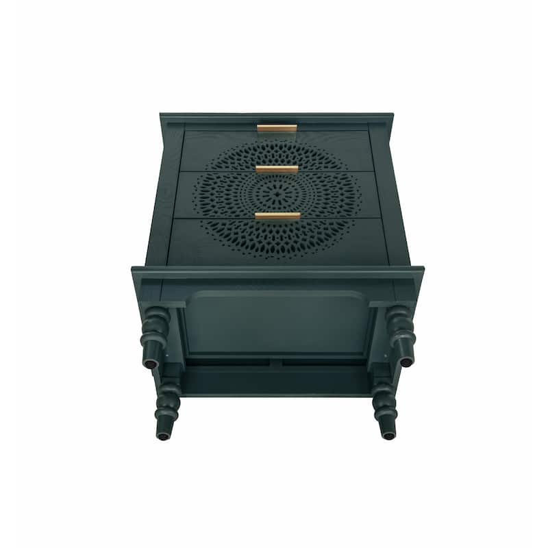 Hollow-Carved 3-Drawer Dresser with Metal Handles