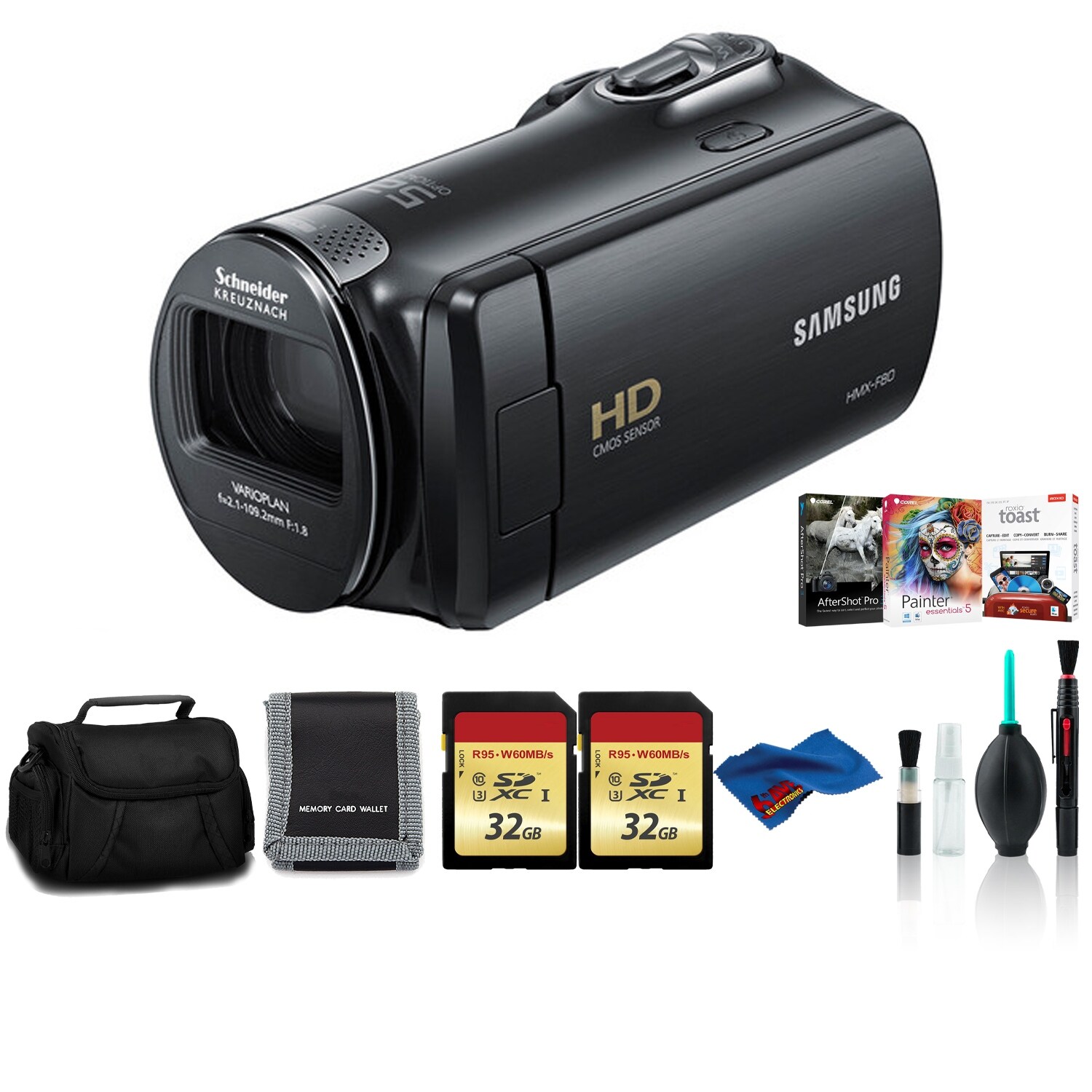 samsung hmx f90 camcorder black bundle with 2x32 gb memory card