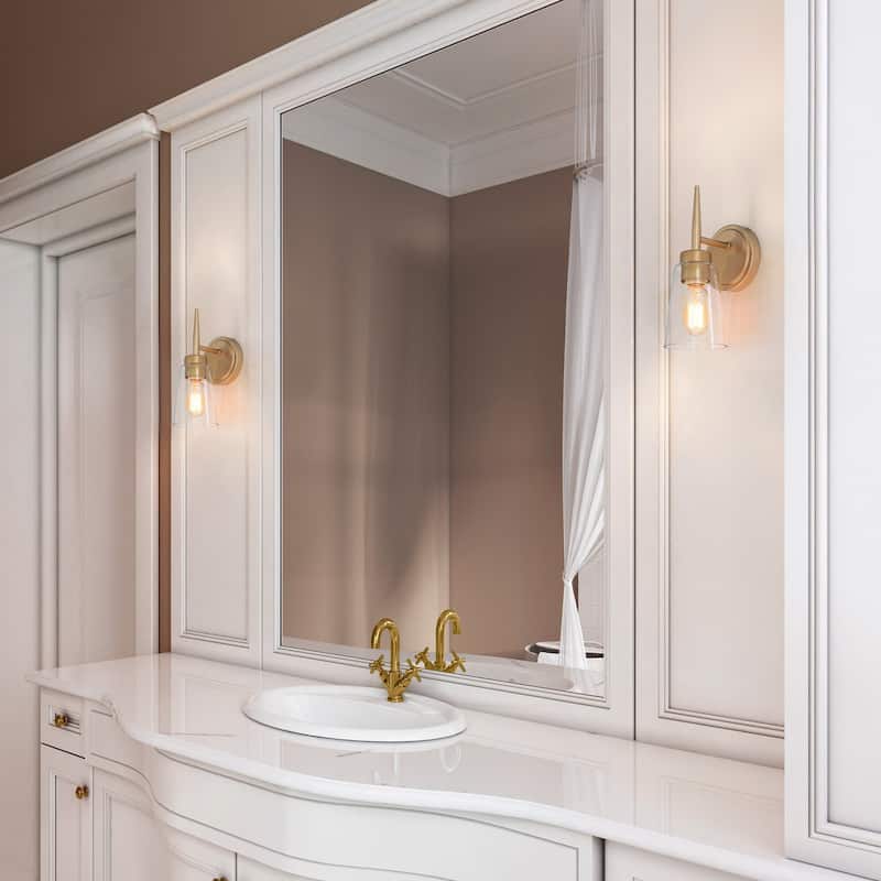 Modern Mini Wall Sconces Rose Gold Bathroom Vanity Light with Clear ...
