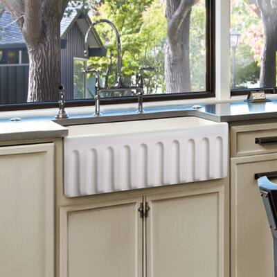 White Fireclay Farmhouse Single Bowl 36-inch Kitchen Sink with Apron