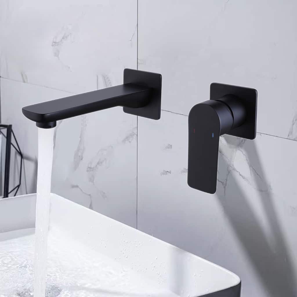 Modland Wall Mounted Bathroom Faucet Widespread with Single Handle Black