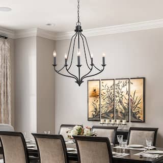 Regan Modern Farmhouse 5-light Black Metal Chandelier French Country Candle Arms Dining Room Lighting - D24"x H88.5"