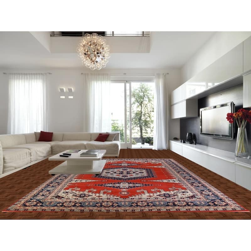 Hand Knotted Oriental 100% Wool Carpet Traditional Geometric Red Viss Area Rug - 17' 6'' X 11' 5''
