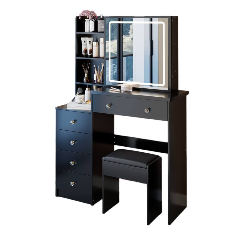 37" Full-Size Vanity Set with LED Mirror, Adjustable Light & Mirror