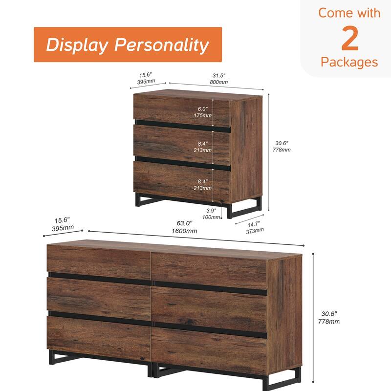 Dresser for Bedroom, Closet Organizers and Storage, Chest of Drawers with Metal Base, Modern Wood Dresser for Living Room