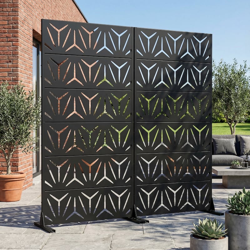 Dovelina Outdoor Freestanding Metal Privacy Screen Decorative Garden Fence (Set of 2) - Black - 72"x35"