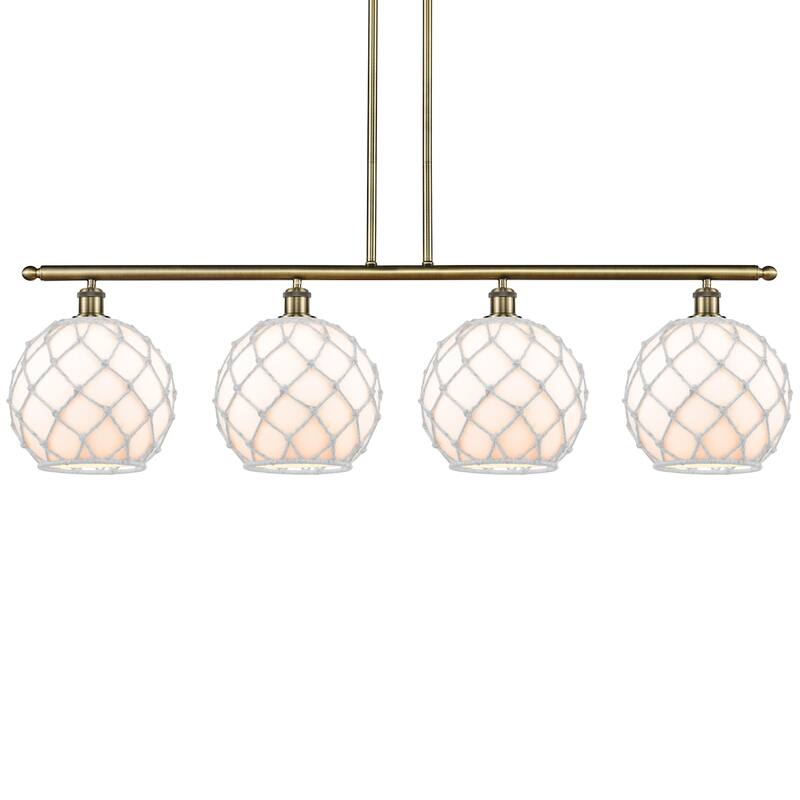 Innovations Lighting 516-4I-13-49 Farmhouse Rope Linear Farmhouse Rope - Antique Brass / White Glass with White Rope