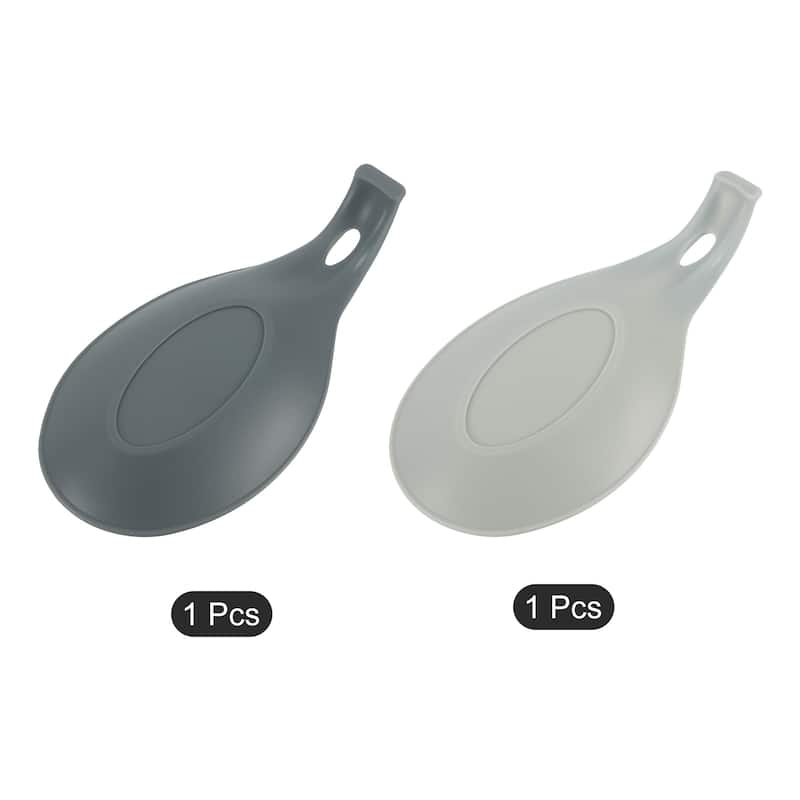 9.25" x 4.72" Silicone Spoon Rest Kitchen Utensil Holder, White/Grey 1Set