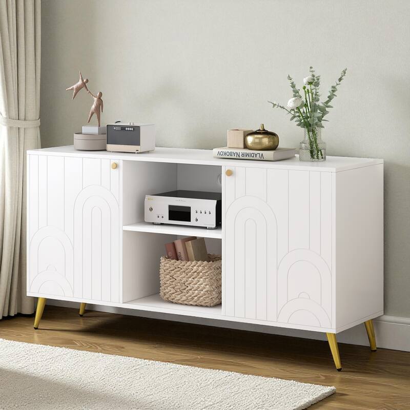 Modern 53'' TV Stand for TVs up to 55'', Media Console with Adjustable Shelf, Metal Legs & Handles, Anti-Tip Device