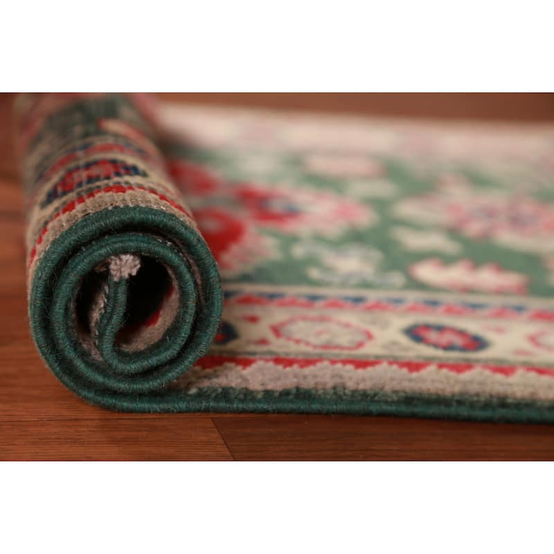 Green Geometric Kazak Oriental Accent Foyer Rug Handmade Wool Carpet - 2'0"x 3'0" - 2'0"x 3'0" - Green