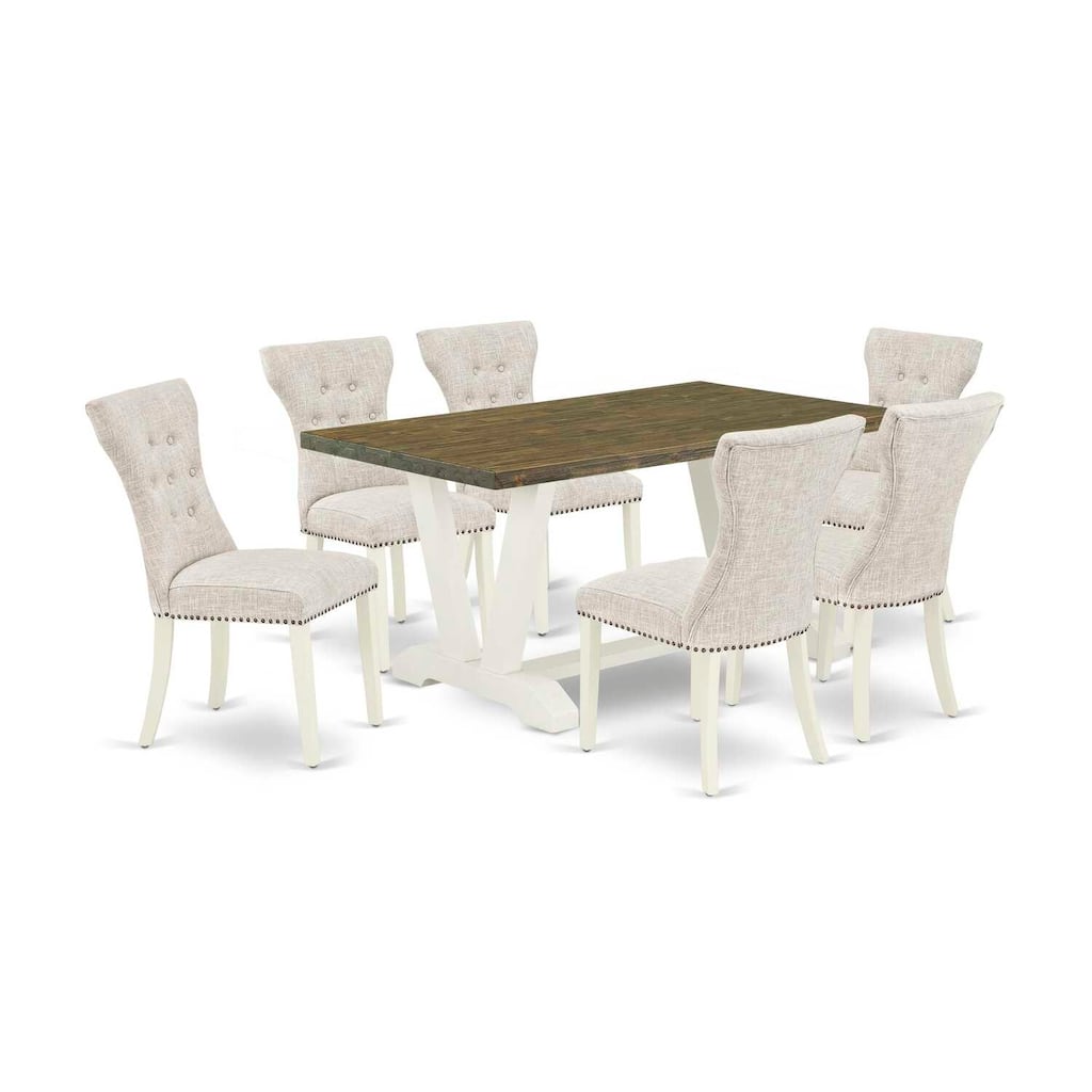 HomeStock 7-Pc Rectangle Natural Oak Finish Solid Wood Top Dining Table with 6 Parson-Chairs